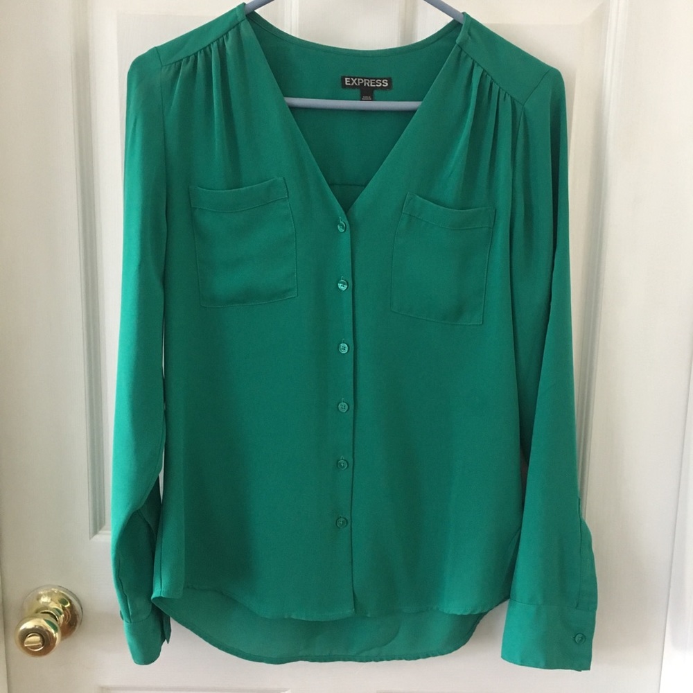 Express Portofino Green button Up Blouse Size Xs